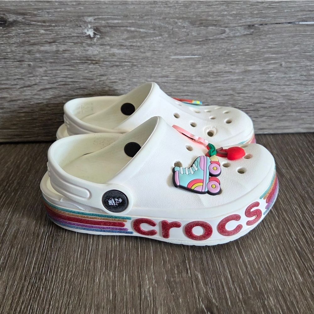 CROCS KIDS BAYABAND RAINBOW GLITTER CLOG WHITE Size 8